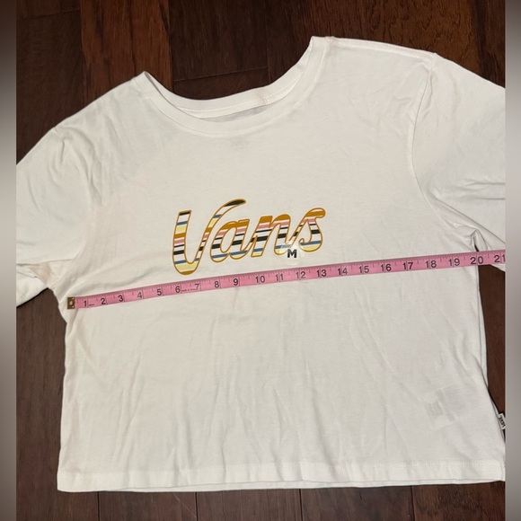 VANS Scripts Striped Cropped T-Shirt White Size Medium 100% Cotton NWOT - Picture 5 of 8